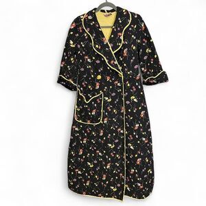 Vintage 50s Quilted Housecoat by Leisure Life Floral Print Robe size S/M